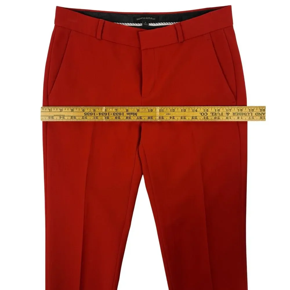 Banana Republic Avery Pants Womens 2 Red Crepe Mid Rise Straight Cropped Trouser - Picture 8 of 10